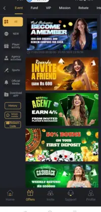 777PKR Game app screen showing bonuses, invite rewards, and cashback offers