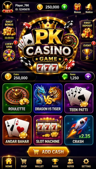 pkcasino game dashboard image