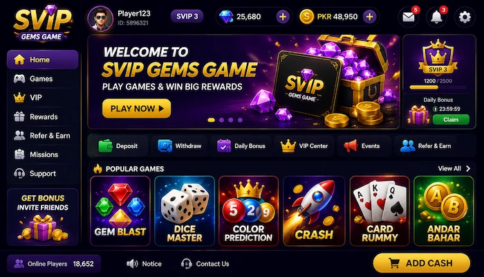 svip gems game dashboard image