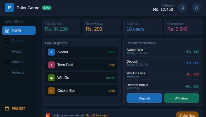pakx game dashboard
