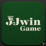 A high-resolution logo for JJwin Game featuring white stylized text with a king icon on a textured dark green background.